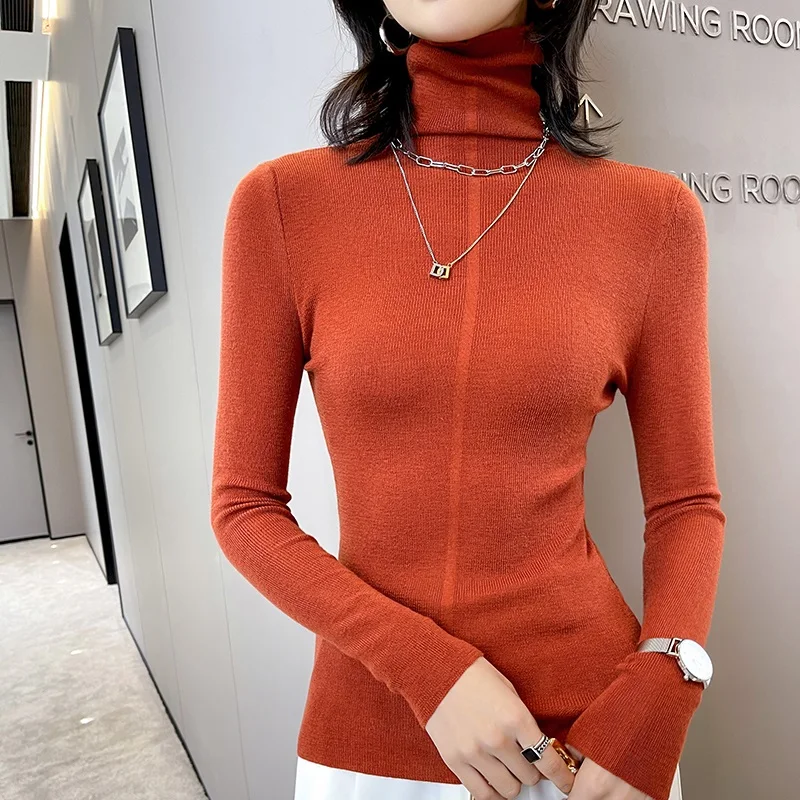 

Women High Elasticity Turtleneck Thin Pullover 100% Worsted Cashmere Wool Soft Comfortable Sweater Basic Sexy Soft Long Sleeve