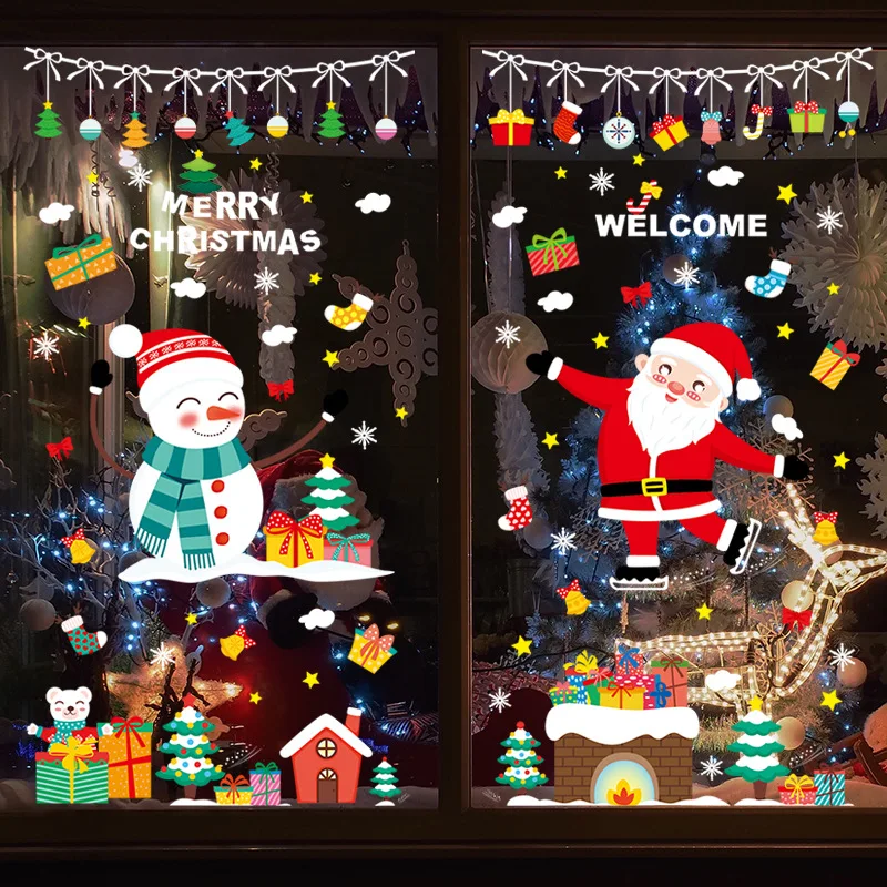 

2021 Christmas Decoration Static Stickers Decals only for Windows Glass Tiles Xmas Snowflakes Sticker for New Year Home Decor