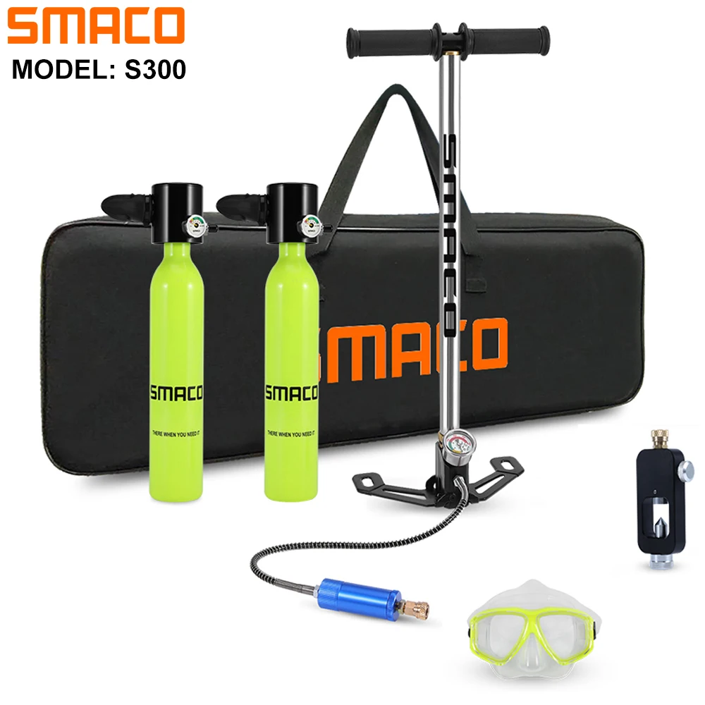 SMACO Mini Scuba Diving Tank Equipment 0.5 Litre Capacity Refillable Design portable Mini Oxygen Tank Set Respirator Hand Pump