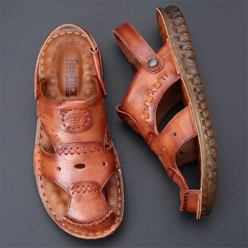 

Cowhide leather large size sandals mens new fashion men's sandals casual slides slippers platform sandals men shoes beach shoes