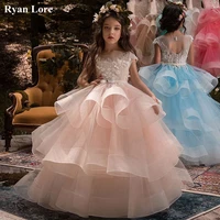 elegant ruffles ball gown flower girl dresses 2020 pink appliques kids princess for wedding pageant gowns vestidos de fiesta