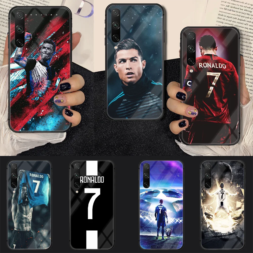 

Football CR7 Ronaldo Phone Tempered Glass Case Cover For huawei honor 7 8 9 10 20 A X S lite i pro Bumper Funda Shell Etui Black