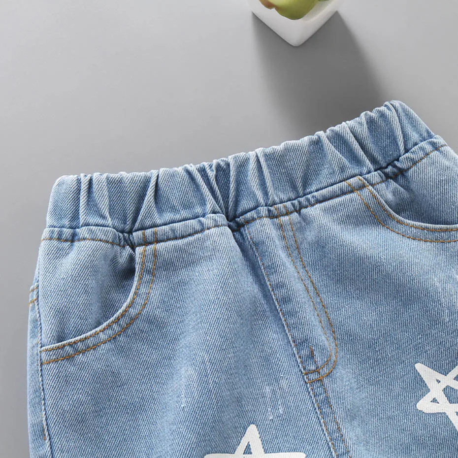 Джинсы для маленьких девочек с рисунком звезды Весенне осенние рваные джинсы