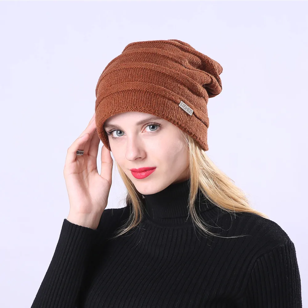 

шапка бини 2021 Fashion Fleece Knitted Wool Hats for Women Winter Keep Warm Ear Protection Cap Letter Mark Windproof Defense