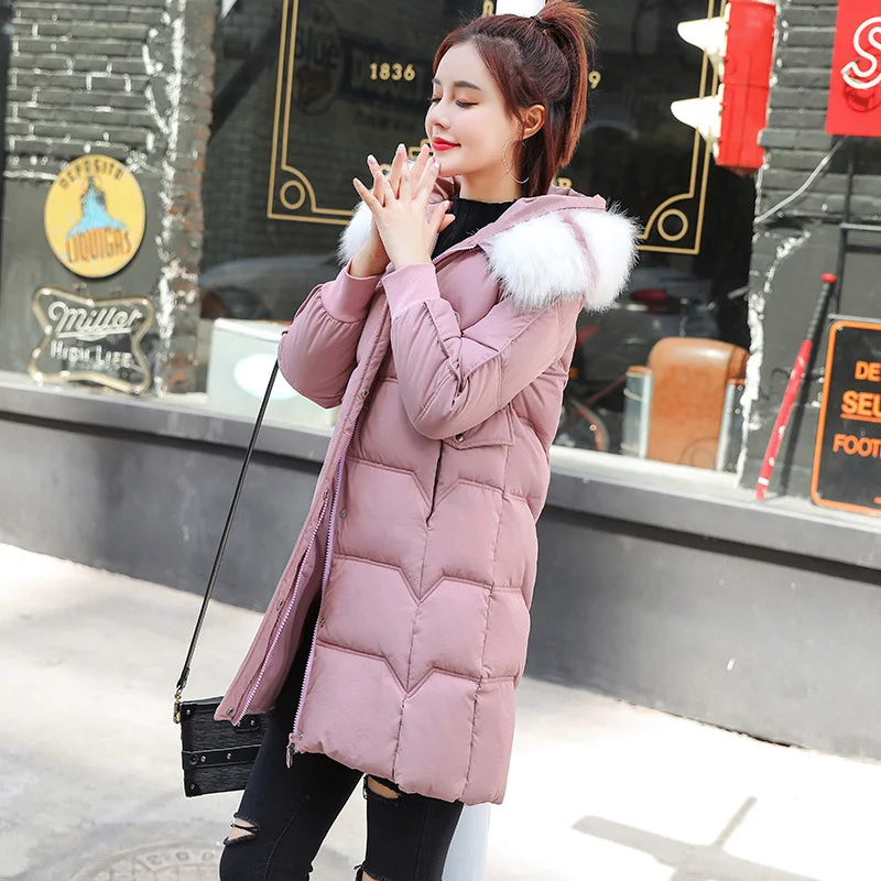 Женская длинная куртка с меховым воротником Зимняя парка размера плюс теплый