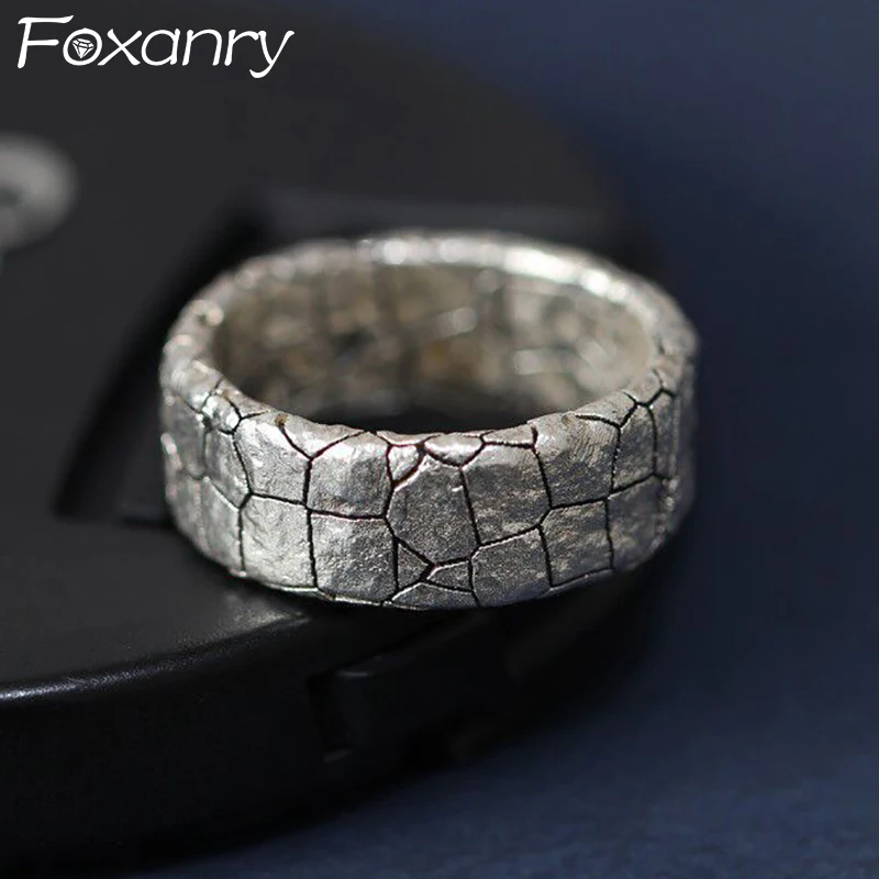 

Минималистичные серебряные кольца FOXANRY, винтажное креативное кольцо в стиле панк с необычным рисунком, кольцо из тайского серебра, украшени...