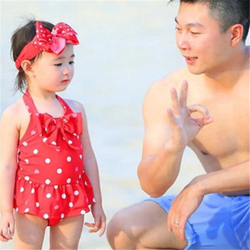 

2020 New High Quality Cute Children 's Swimsuit Girl Wave Dot Princess Baby Swimwear Send Hair Band
