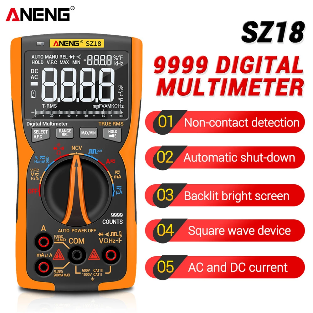 

ANENG SZ18 Digital Multimeter 9999 Professional True RMS Analog Tester Multifunction DIY Transistor Capacitor Testers Meter