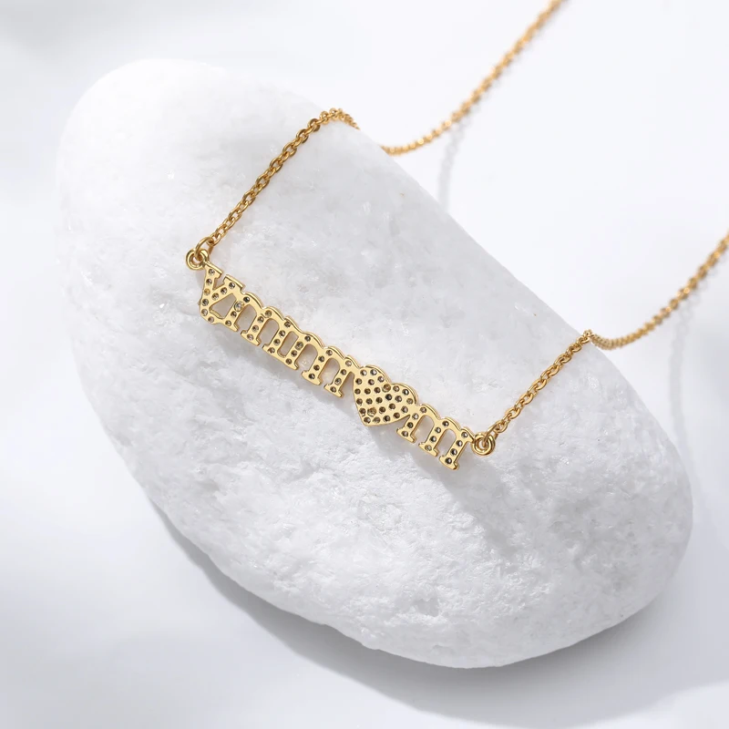 Zircon Heart Letter Mommy Necklace For Women Mother Rose Gold Silver Color Stainless Steel Chain Female Pendant Jewelry | Украшения и