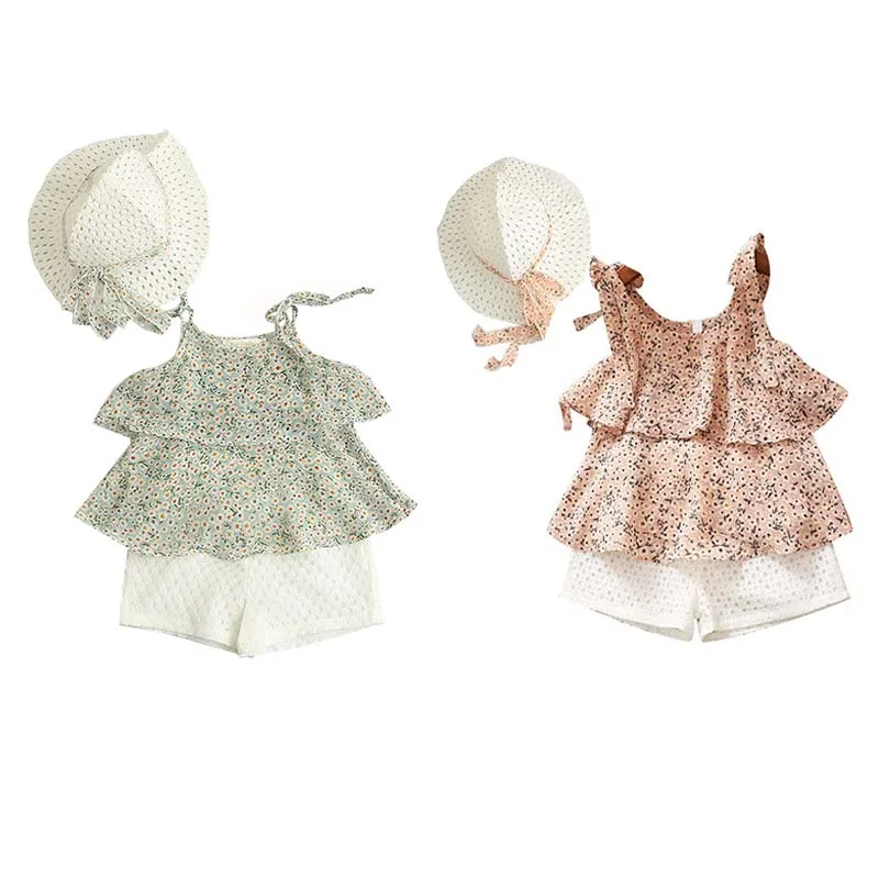 

Summer Baby Girls Clothes Sleeveless Strap Floral Print Vest Blouse Shorts Suits Casual Outfits Sets