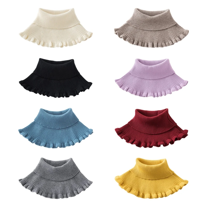 

2021 New Turtleneck Ribbed Knit False Collar Dickey Solid Ruffles Detachable Scarf Wrap
