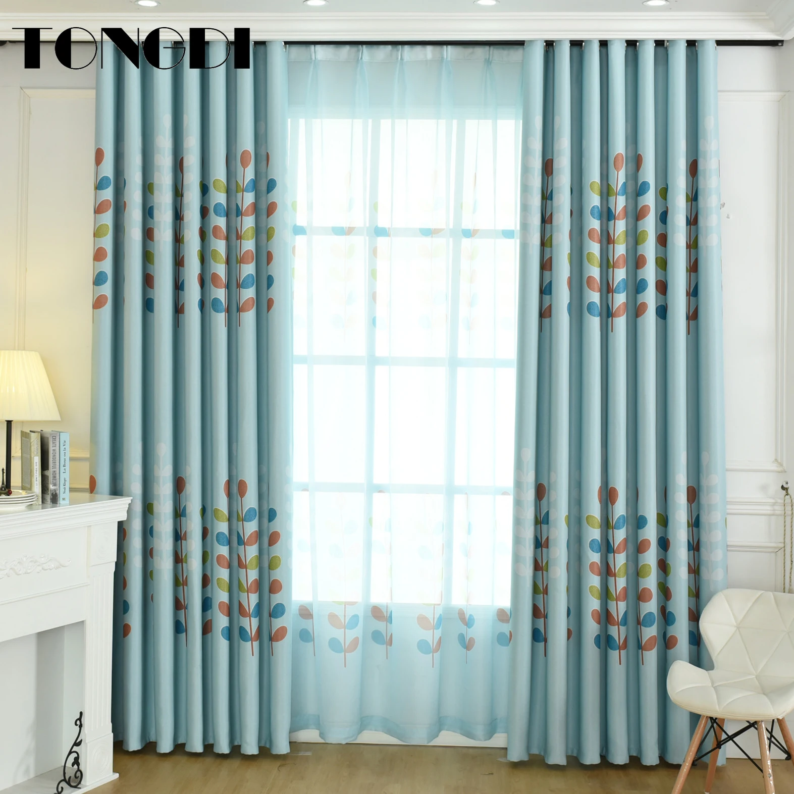 

TONGDI Printing Colour Leaves Blackout Curtains High-grade Decoration For Home Parlor Children Sitting Room Bedroom Living Room
