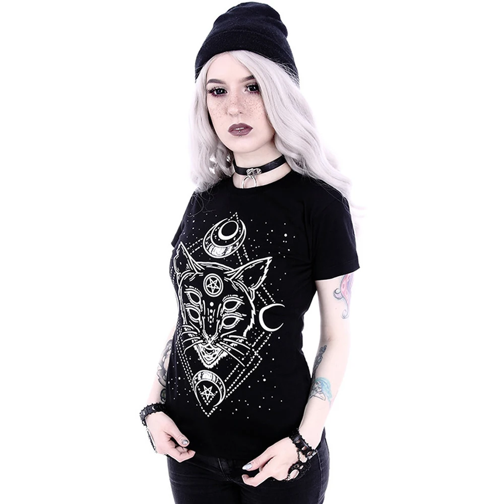 Летняя Готическая 3D футболка с животным принтом Женская Harajuku готическим