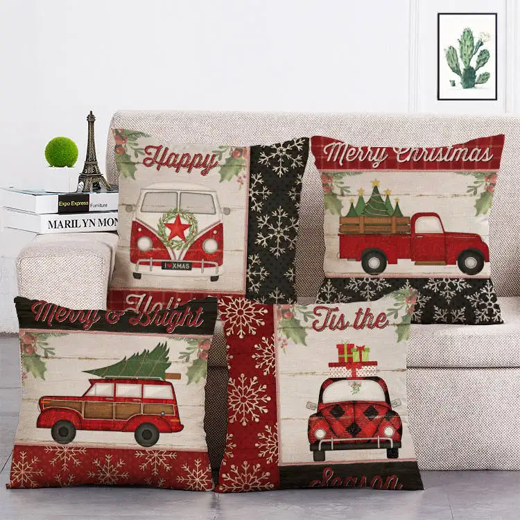 

Pillowcases Merry Christmas Car Santa Pillow Case Sofa Cushion Cover Home Decoration Kussenhoes Housse de Coussin Cojines T44