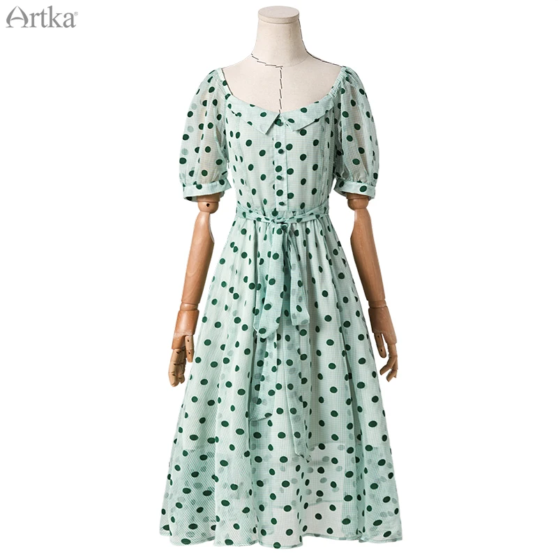 Платье ARTKA женское шифоновое с поясом винтажное длинное французское платье в