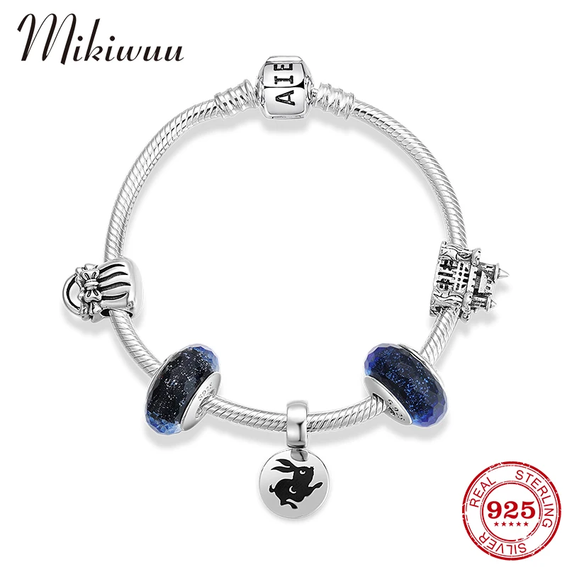 

Hight Quality 925 Silver Charms Bracelet & Bangles With Queen Castle Bowknot Handbags Blue Murano Glass Beads Bracelet for Women