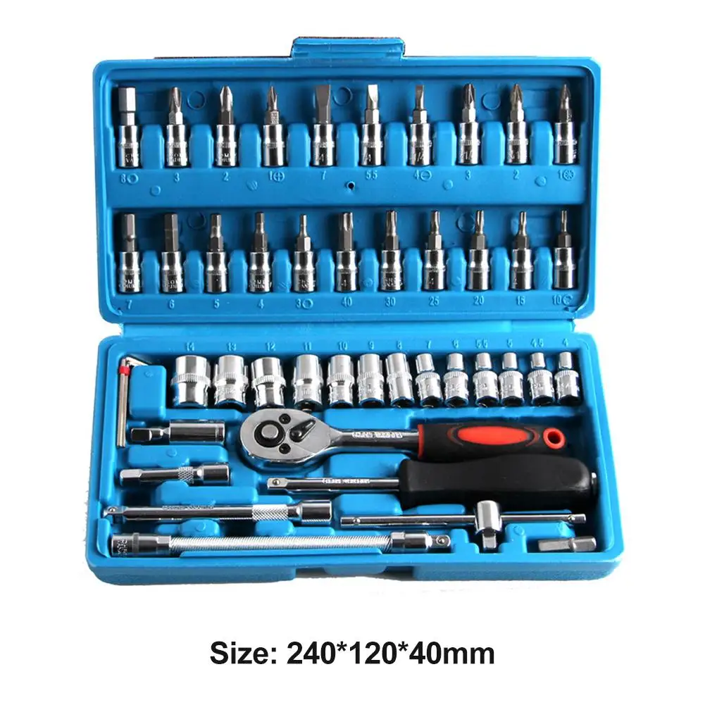 

46pcs/set Chromium Vanadium Steel Combination Repair Wrench Socket Spanner For Car Repair Tool Hardware Set Kits