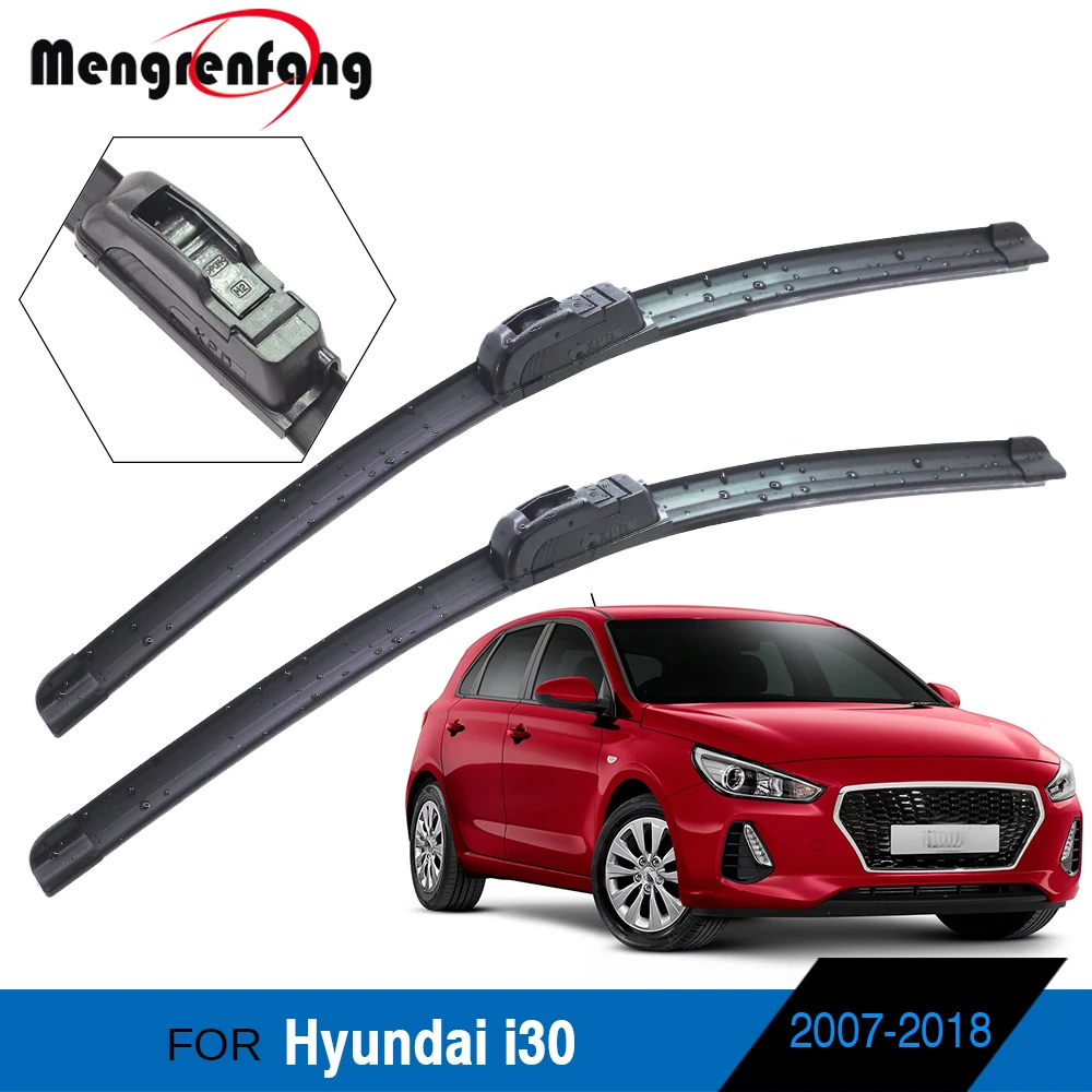 

Для Hyundai i30 лобовое стекло автомобиля стеклоочистителей бескаркасные мягкие резиновые щетки стеклоочистителя J крюк и кнопочные рукоятки ...