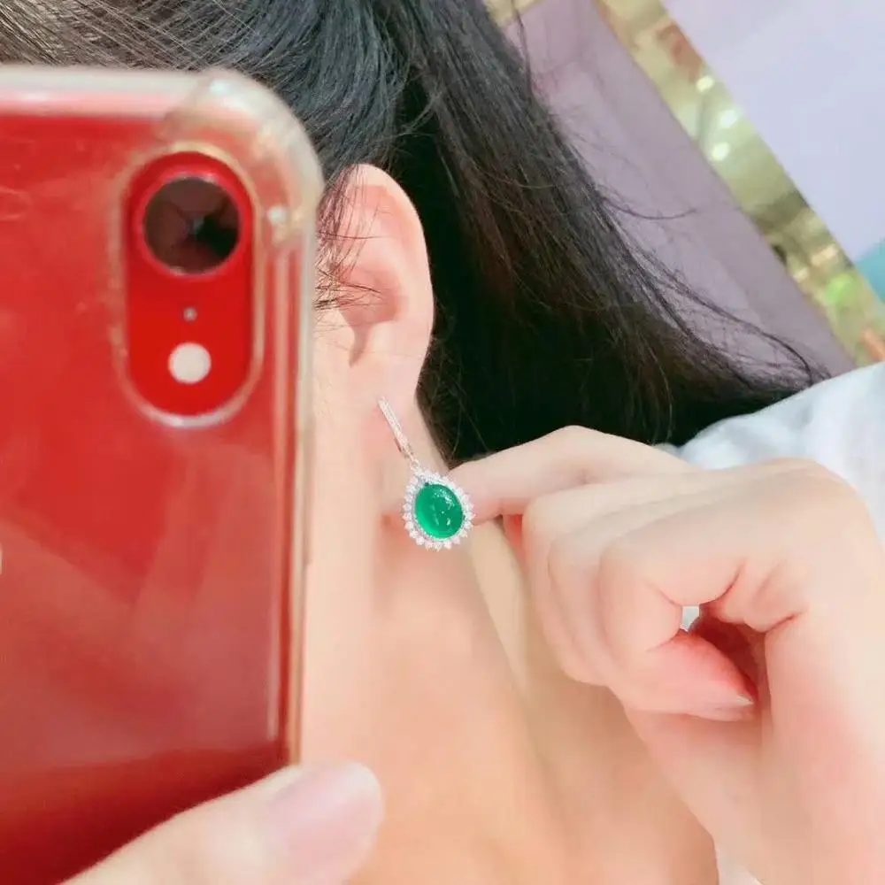 SHILOVEM 925 silver natural green chalcedony Stud Earrings classic wholesale Fine women gift party new plant de09110991agys