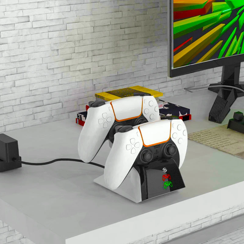 

For PS5 Wireless Controller Dual Charger for DualSense Charging Cradle Dock Station with LED Indicator US Plug AC Adapter