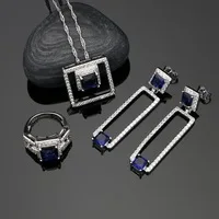 Квадратные 925 серебряные ювелирные наборы розовый и белый кубический цирконий для женщин Свадебные аксессуары серьги кулон кольца ожерелье набор