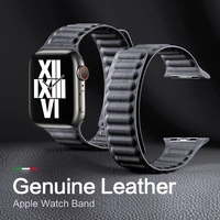 sancore genuine leather link strap for apple watch band iwatch series 6 5 4 3 se magnetic loop bracelet 44mm 40mm 42mm 38mm