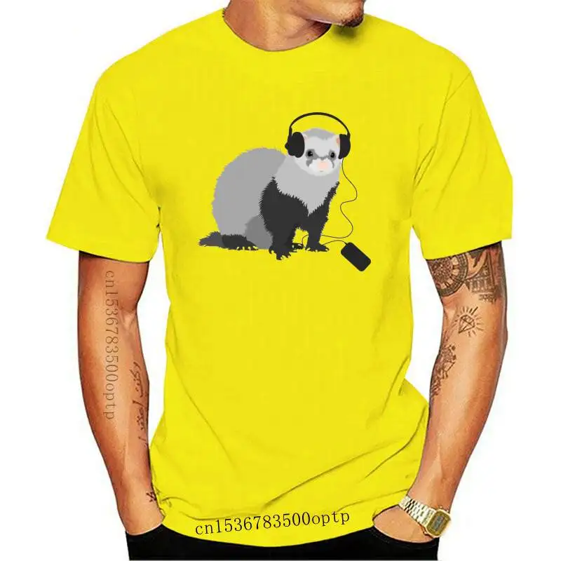 

New O-Neck Men Tops & Tees Cotton T Shirts Short Sleeve Summer/Autumn Clothes Funny Music Loving Ferret Cartoon Animal Print
