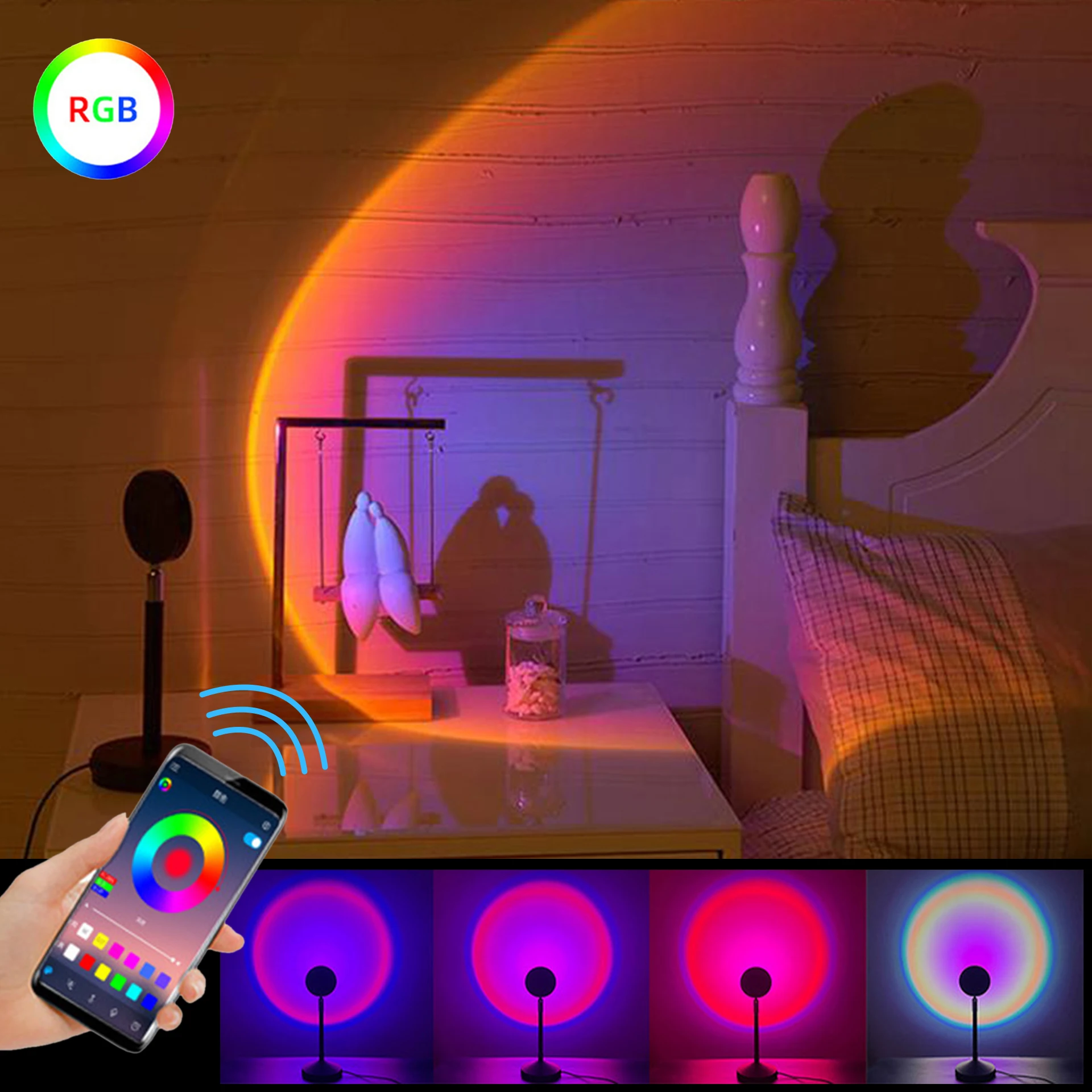 2021 творческий USB закат проектор светильник RGB переменной солнце Радуга атмосфера