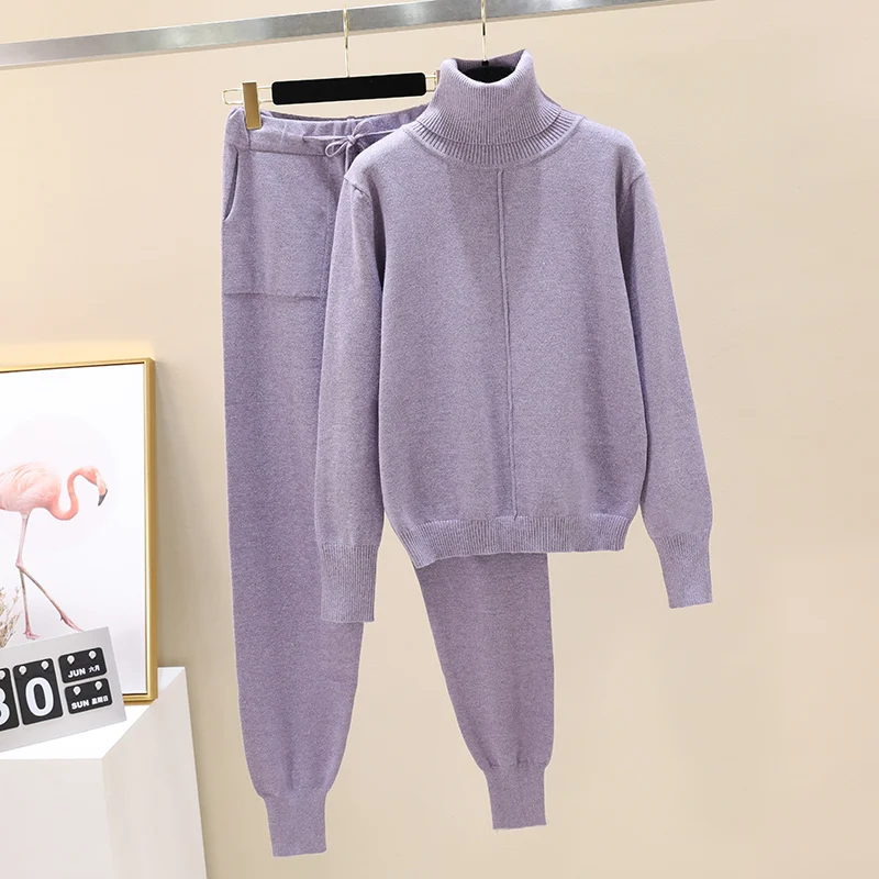 

Women customes sets sweater suits Casual Turtleneck pullovers + long Pants Track Suits for Spring Autumn Woman Knitted