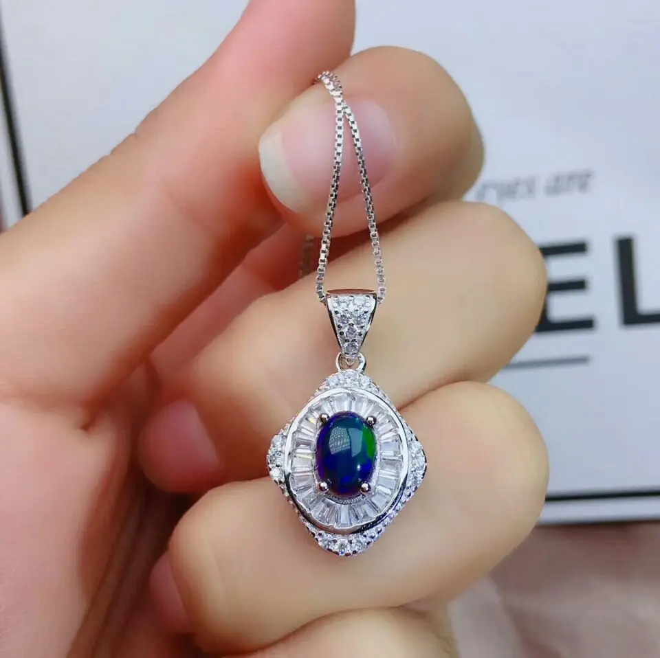 Pendant necklace MeiBaPJ натуральный черный опал цветок с драгоценными камнями серьги кольцо и ожерелье 3 Siut для женщин Настоящее серебро 925 проба комплект ювелирных изделий - Цвет камня: Pendant necklace