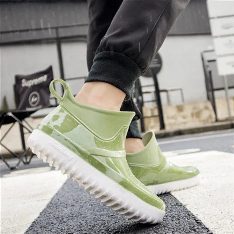 Мужские резиновые непромокаемые ботинки нескользящая и износостойкая обувь для