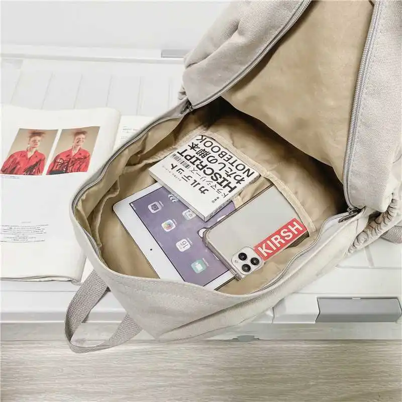

Female fashion bag canvas travel backpacks solid school bags for teenage girls 2021