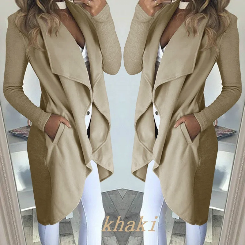 

Fashion Women Trench Long Waterfall Collar Woman Coat Long Sleeve Fall Winter Jacket Ladies Cardigan Overcoat Large Size