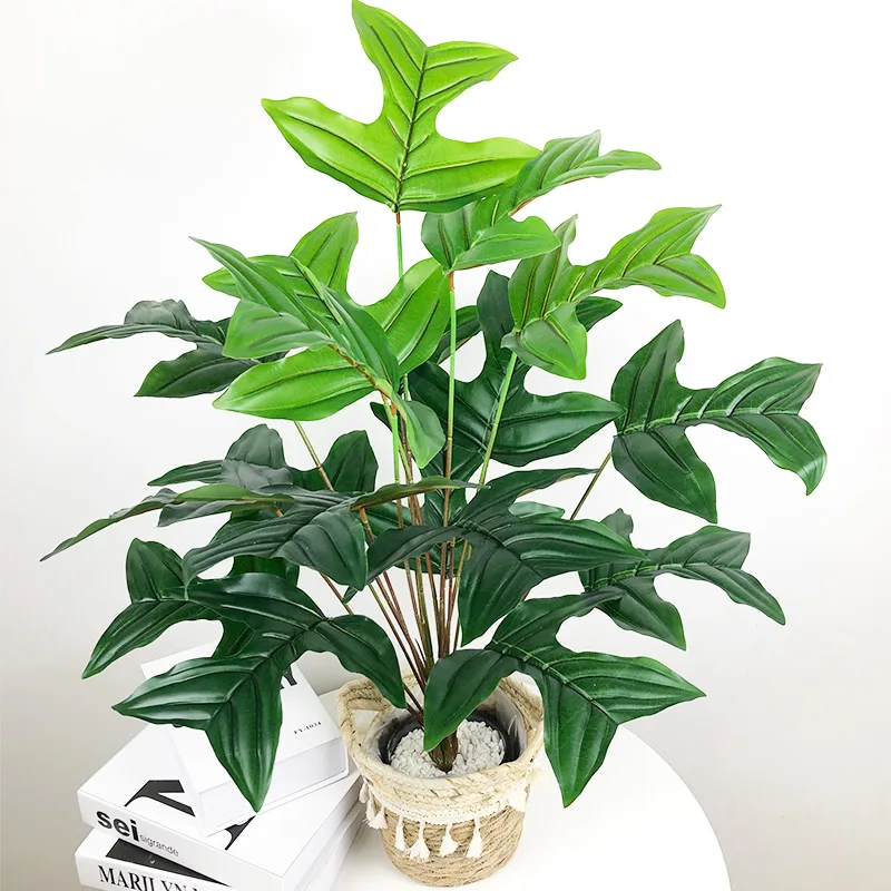 

65cm 18 Heads Tropical Artificial Monstera Swallow Tail Plants Leaves Fake Palm Tree Foliage Plastic Green Leafs for Home Decor