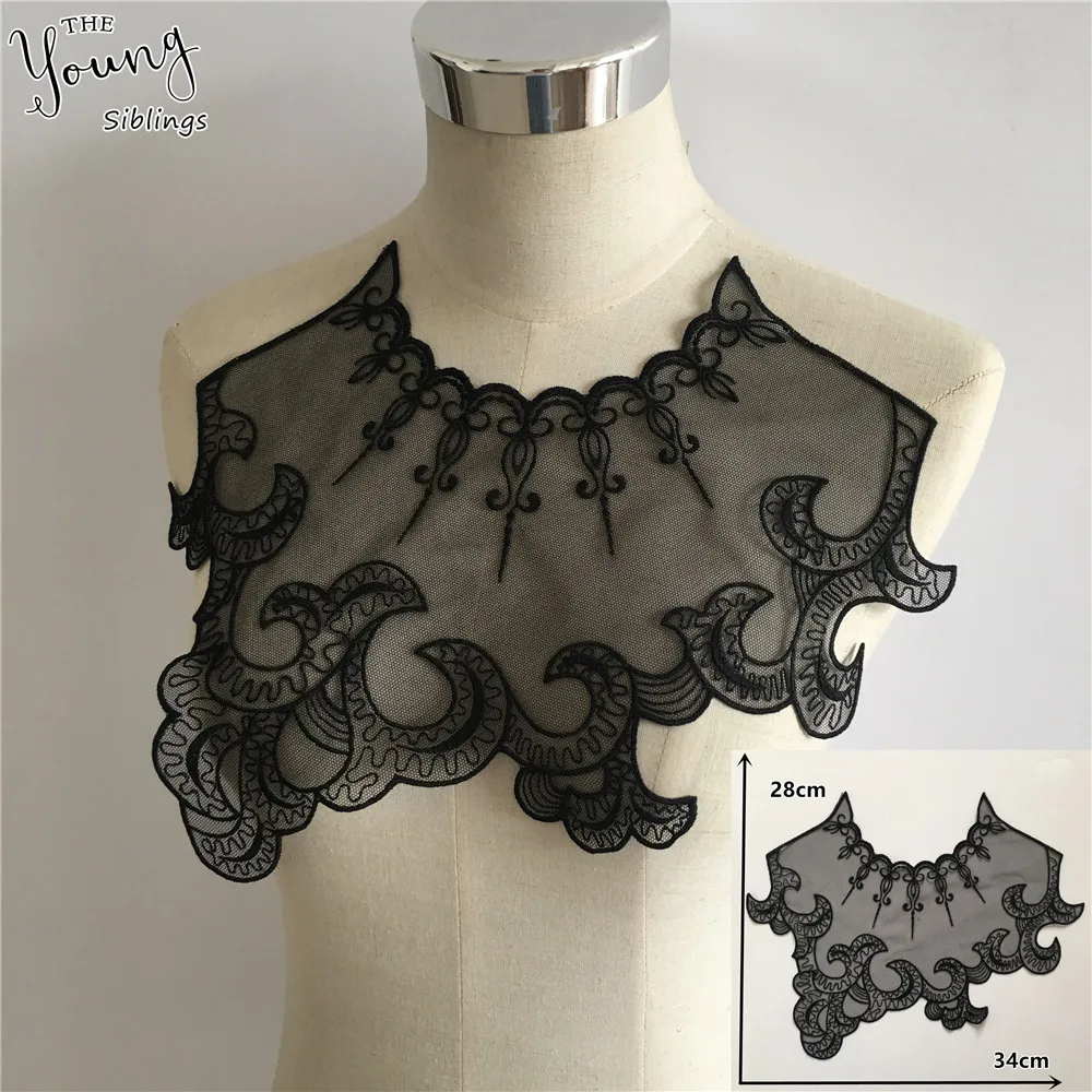 Новое поступление черный кружевной воротник вышивка аппликация из органзы шитье