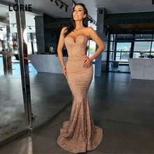 LORIE Vestidos de Noche de lentejuelas, vestido Formal de sirena sin mangas, sin tirantes, para desfile de belleza y celebridades, hasta el suelo, talla grande, 2020 (1)