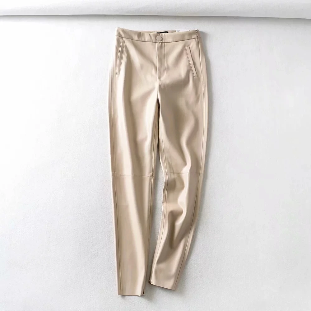 Новые женские обтягивающие брюки из искусственной кожи с высокой талией узкие