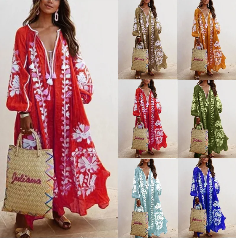 

2021 autumn new style V-neck long-sleeved printed dress