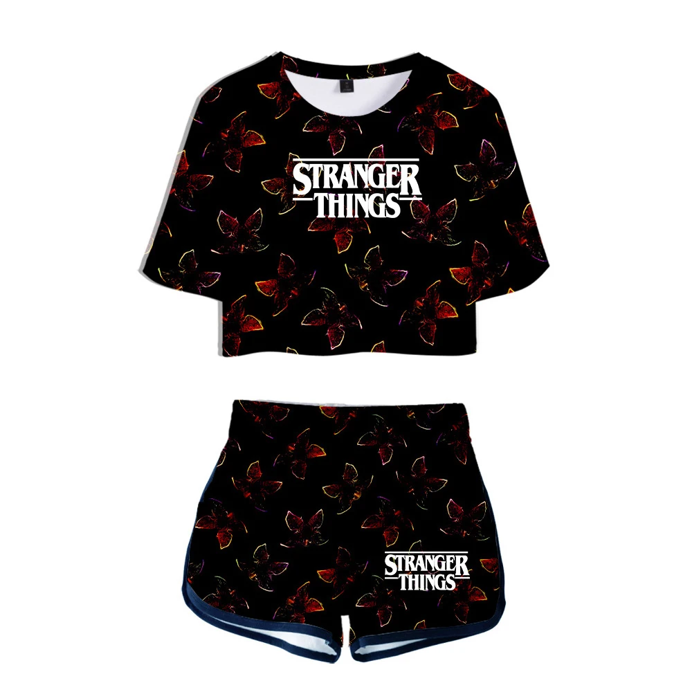 

Stranger Things Season 3 Two Piece Women Set 2020 Hot TV series 3D Print Stranger Things Dew navel Short T-shirt Pants