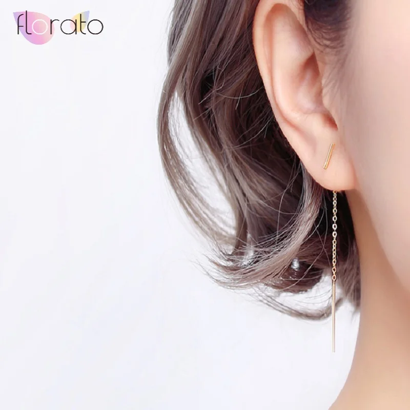 Реальные 925 стерлингового серебра цепь кисточкой Стад Серьги Модные Ювелирные