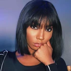 13x6 парики из человеческих волос на сетке спереди с челкой, короткий парик Боб, предварительно выщипанные Детские волосы, прямые фронтальные парики Remy, черный Dolago 150%