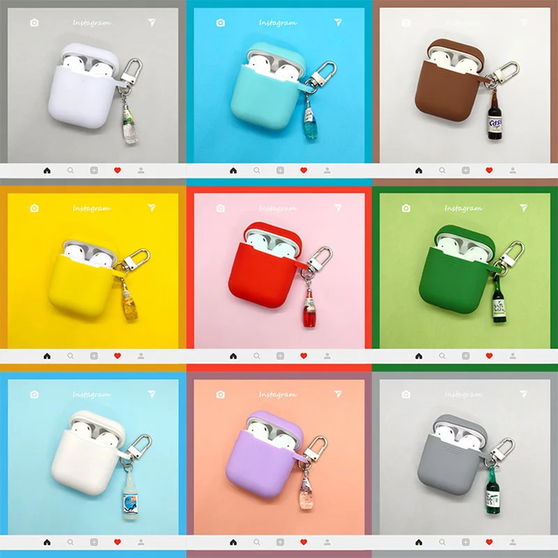 Чехол для AirPods, милые пивные кожухи головных телефонов для Apple Airpods 1 2 Силиконовые bluetooth-наушники, защитный чехол, кольцо для ключей для вина