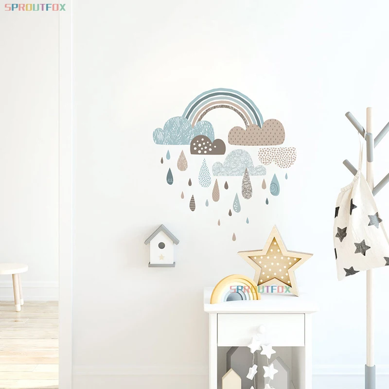 Наклейки на стену Rainbow Home Decor для детской комнаты "Дождевые капли", современный дизайн для спальни.