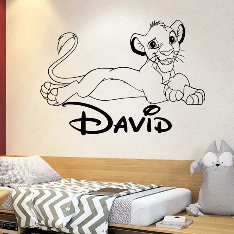 

The Lion King Wall Decal Personalised Custom Name Cartoon Simba Lion Nursery Bedroom Kid Baby Room Home Decor Vinyl Sticker S931