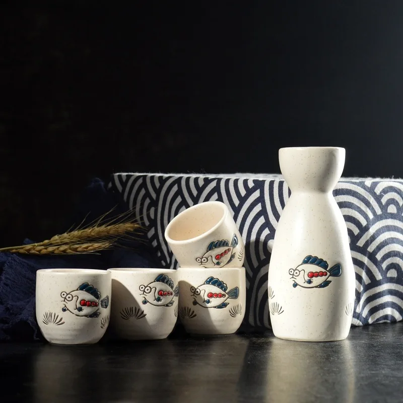 Японский грелка для вина 1 горшок 4 чашки Керамическая Посуда узор цветущей