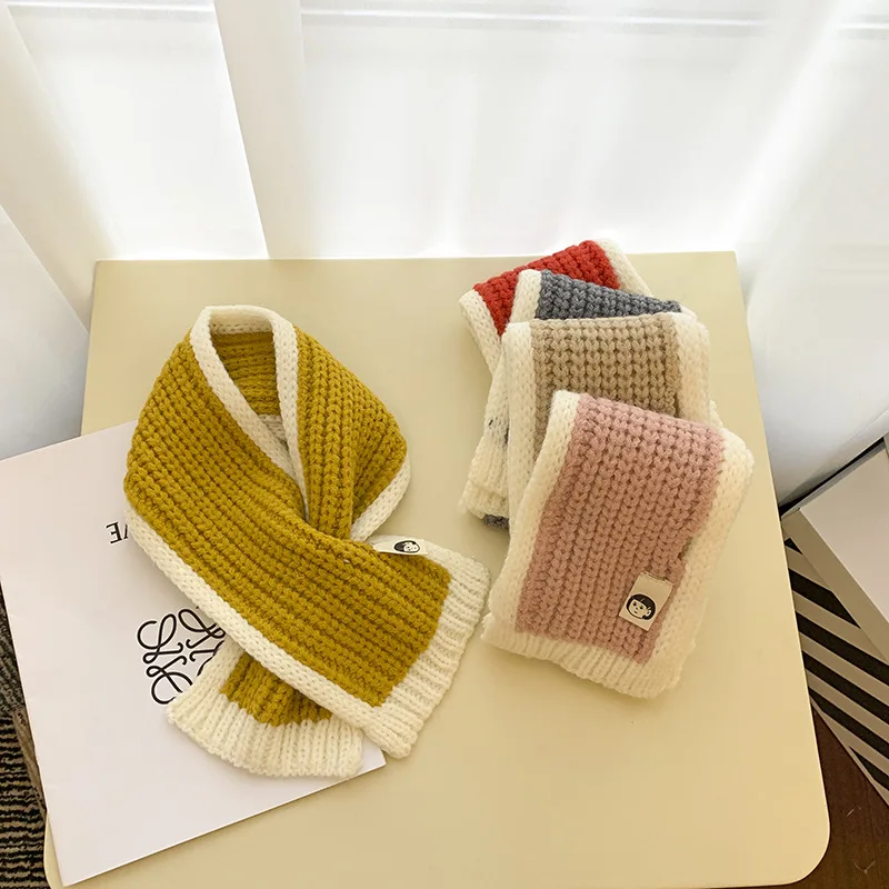 

Children's Scarf Winter Knitted Scarf for Girls Boys Baby Neckerchief Thick Warm Stole Short 2021 New Design Striped