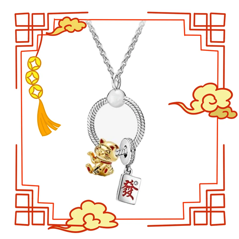 

2021 новый год высокое качество 100% 925 оригинальное ожерелье с подвеской удачи благоприятный кулон Женская мода «сделай сам» комбинированный ...