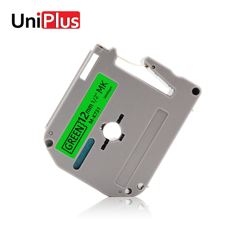 UniPlus 2 шт. 12 мм Labelmaker MK 731 MK731 для Brother p touch M K731 черный на зеленых этикетках клейкие
