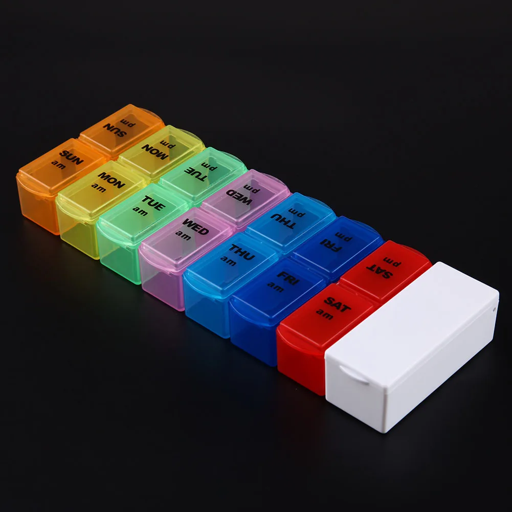 

14 Grids 7 Days Weekly Pill Case Detachable Medicine Tablet Dispenser Organizer Box Pills Storage Container with Splitter Cutter