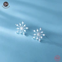 dreamhonor women 925 sterling silver luxury full cz zircon snowflake wedding stud earrings party jewelry smt128